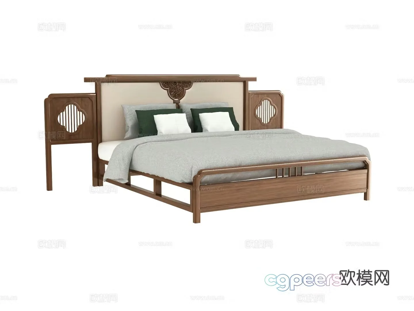 New Chinese style double bed 3d model