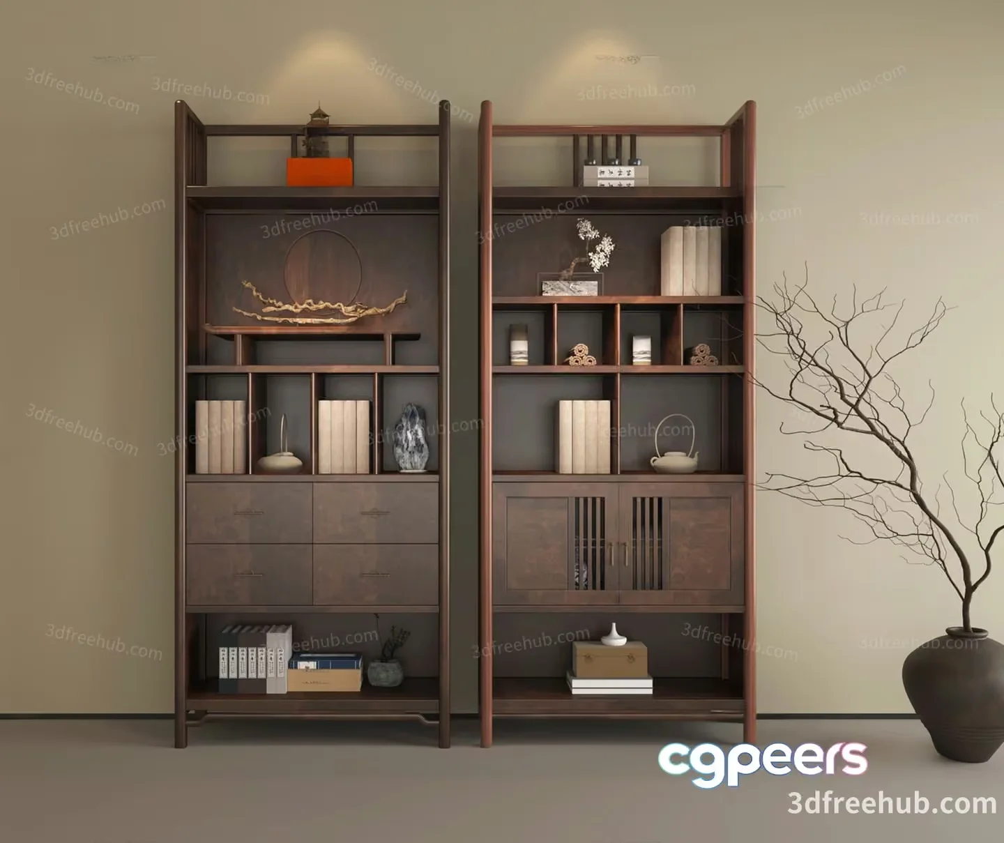 Wooden Bookcase 3D Model – 3310 – VRAY Render