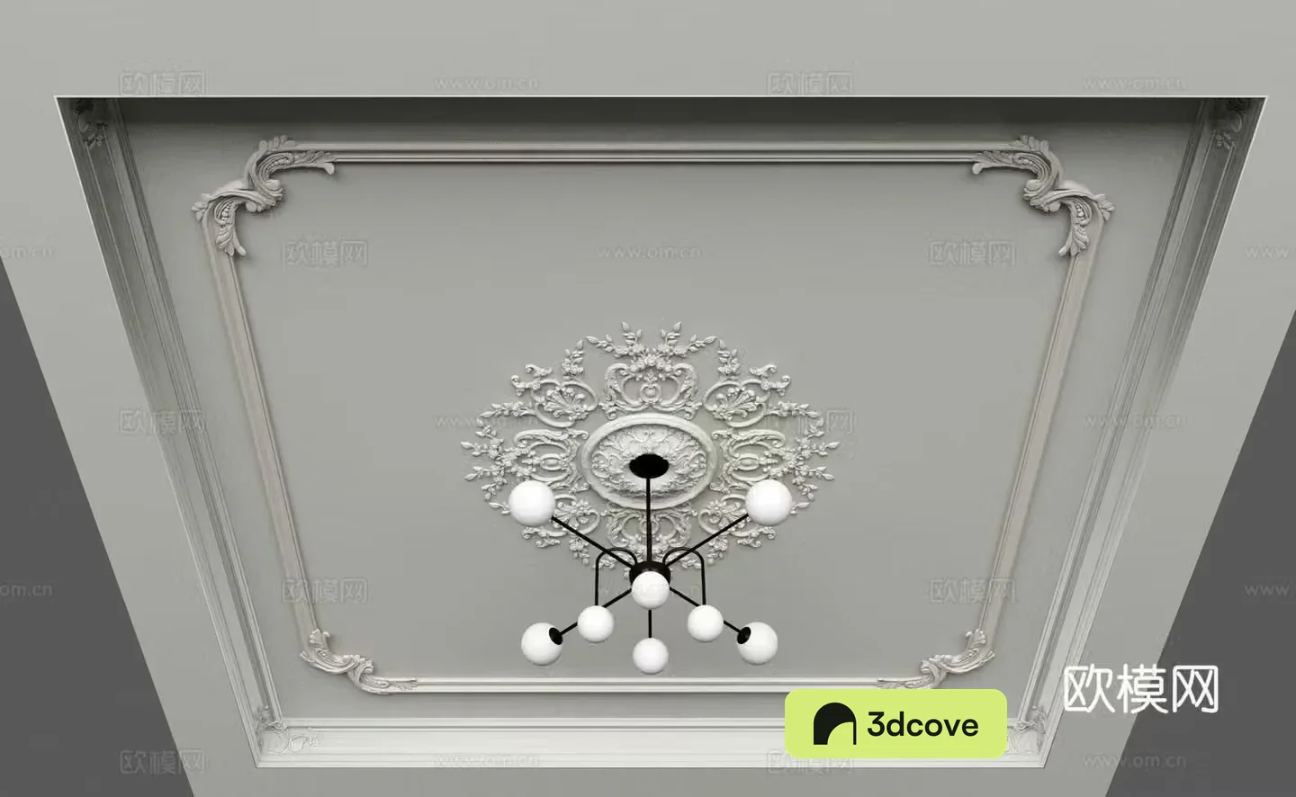 French ceiling plaster carved line chandelier