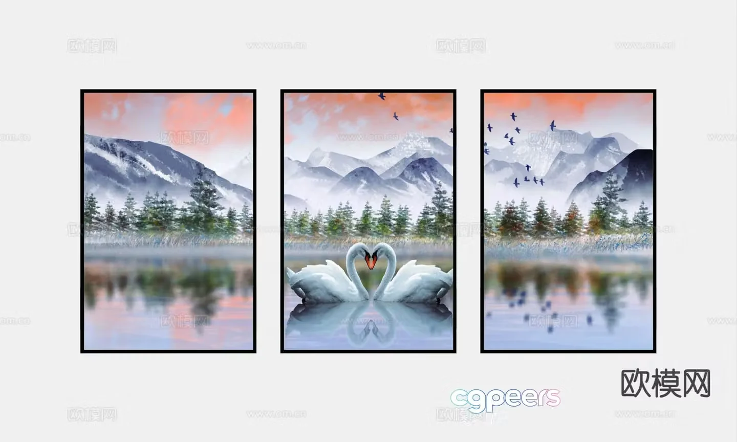Chinese oil painting swan painting decorative painting 3d model