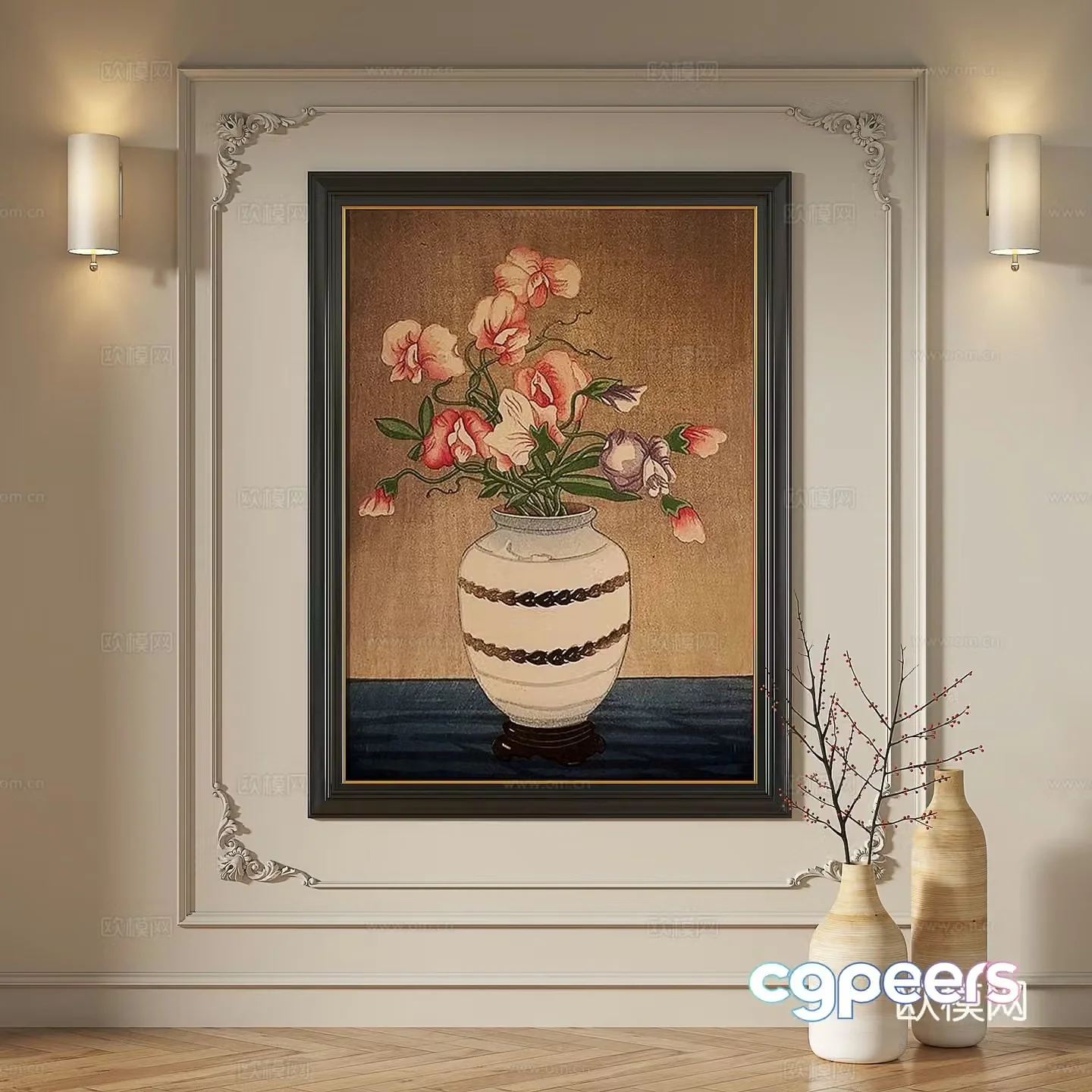 French retro medieval European classical abstract decorative painting 3d model