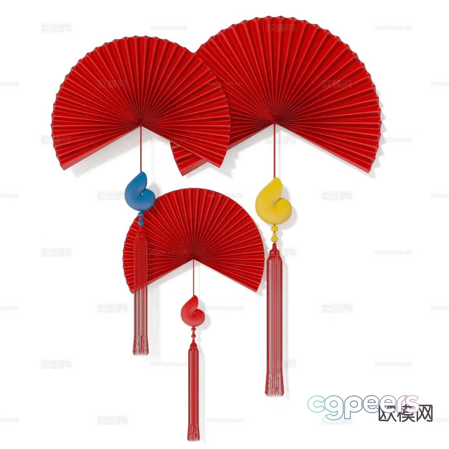 Chinese folding fan pendant wall decoration fan hanging decoration 3d model