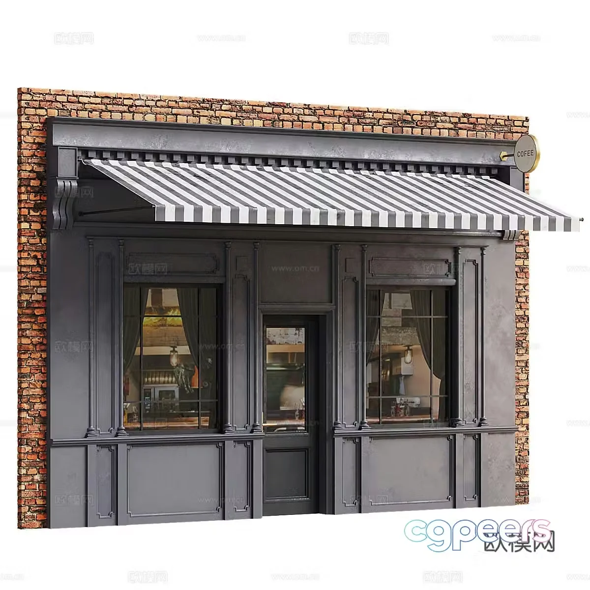 European-style street shop facade retail industry 3D model