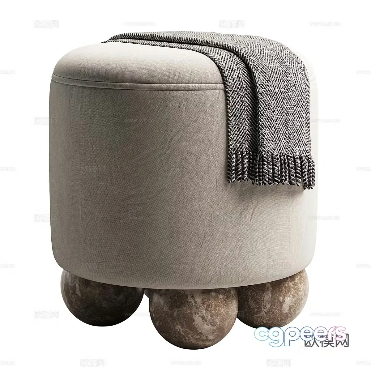 New Chinese style Wasabi fabric round stool 3D model