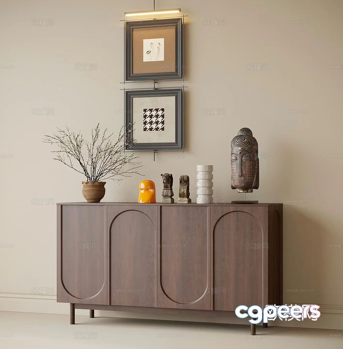 Middle-aged style entrance cabinet side cabinet hanging painting ornaments 3D model