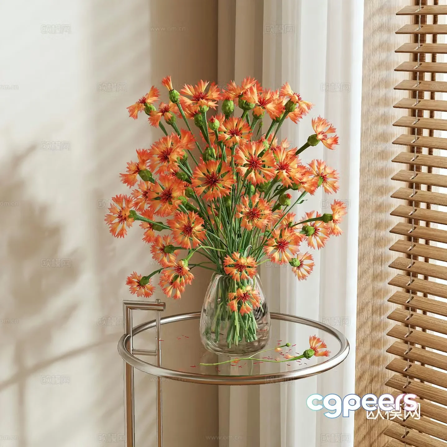 flowers flower arrangement glass vase 3d model