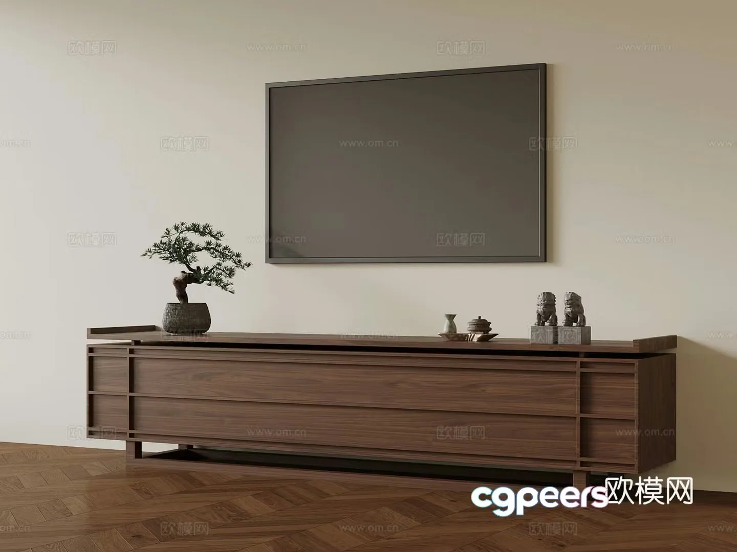 TV cabinet New Chinese-style TV cabinet Decorative ornaments 3D model