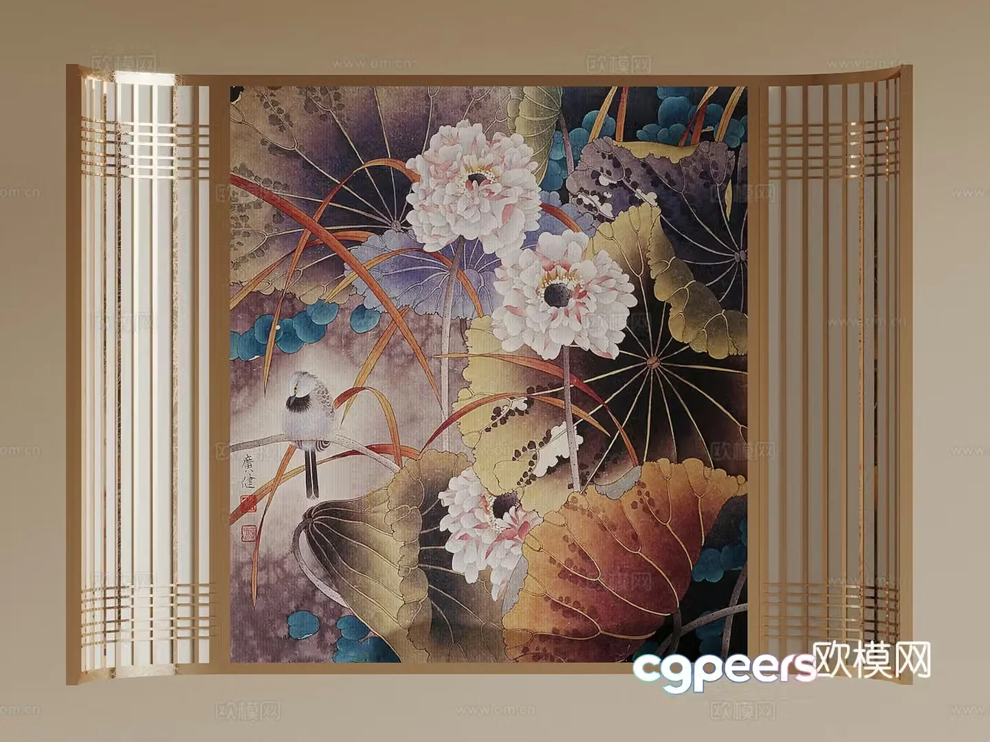 Porch background wall New Chinese style background wall 3D model