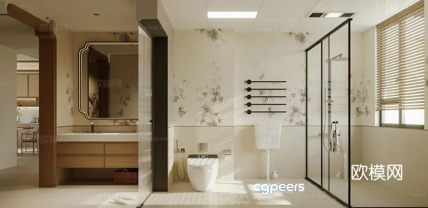 New Chinese bathroom medieval style Song style aesthetic 3D model