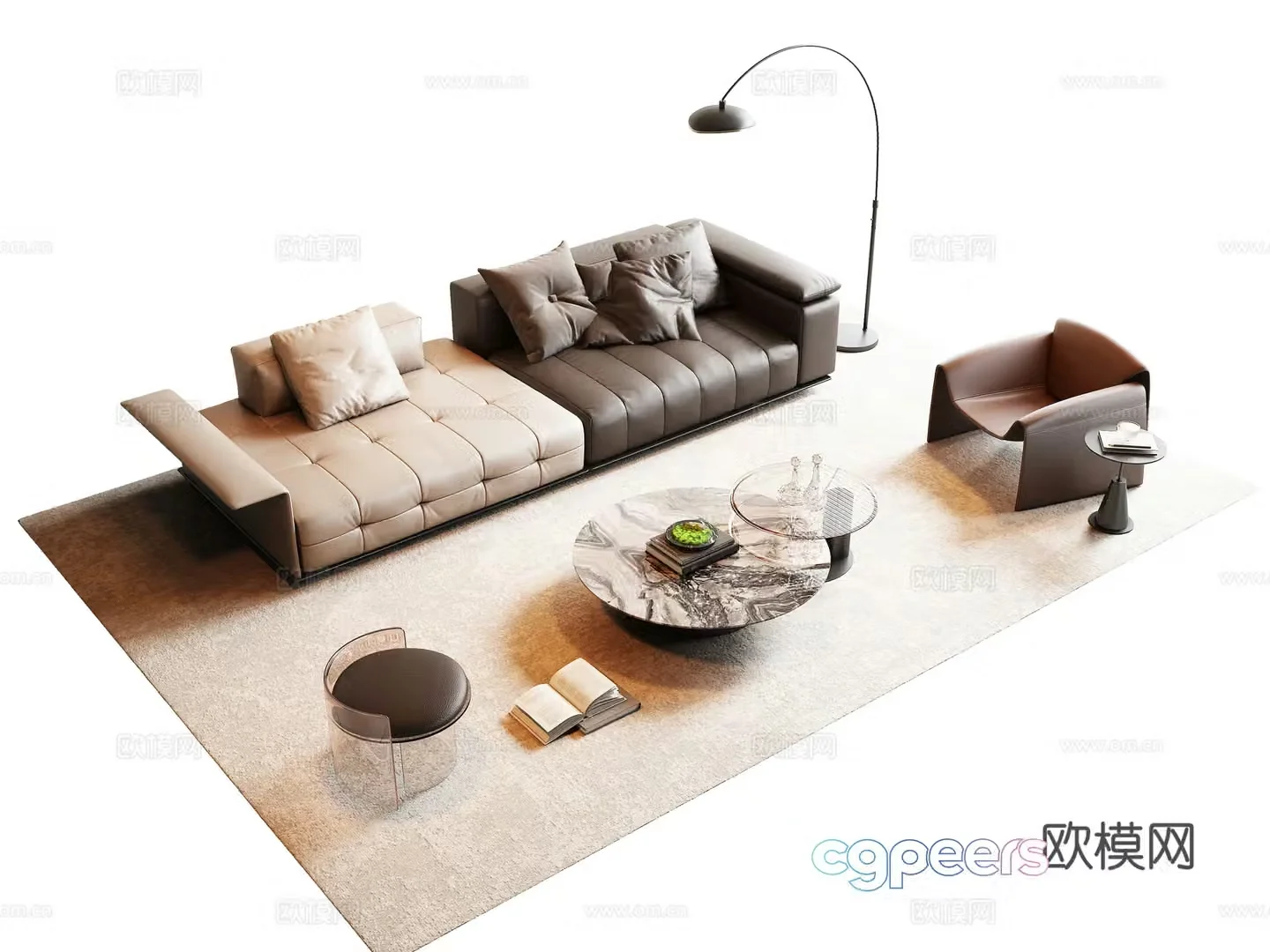 Modern Italian sofa coffee table combination 3D model
