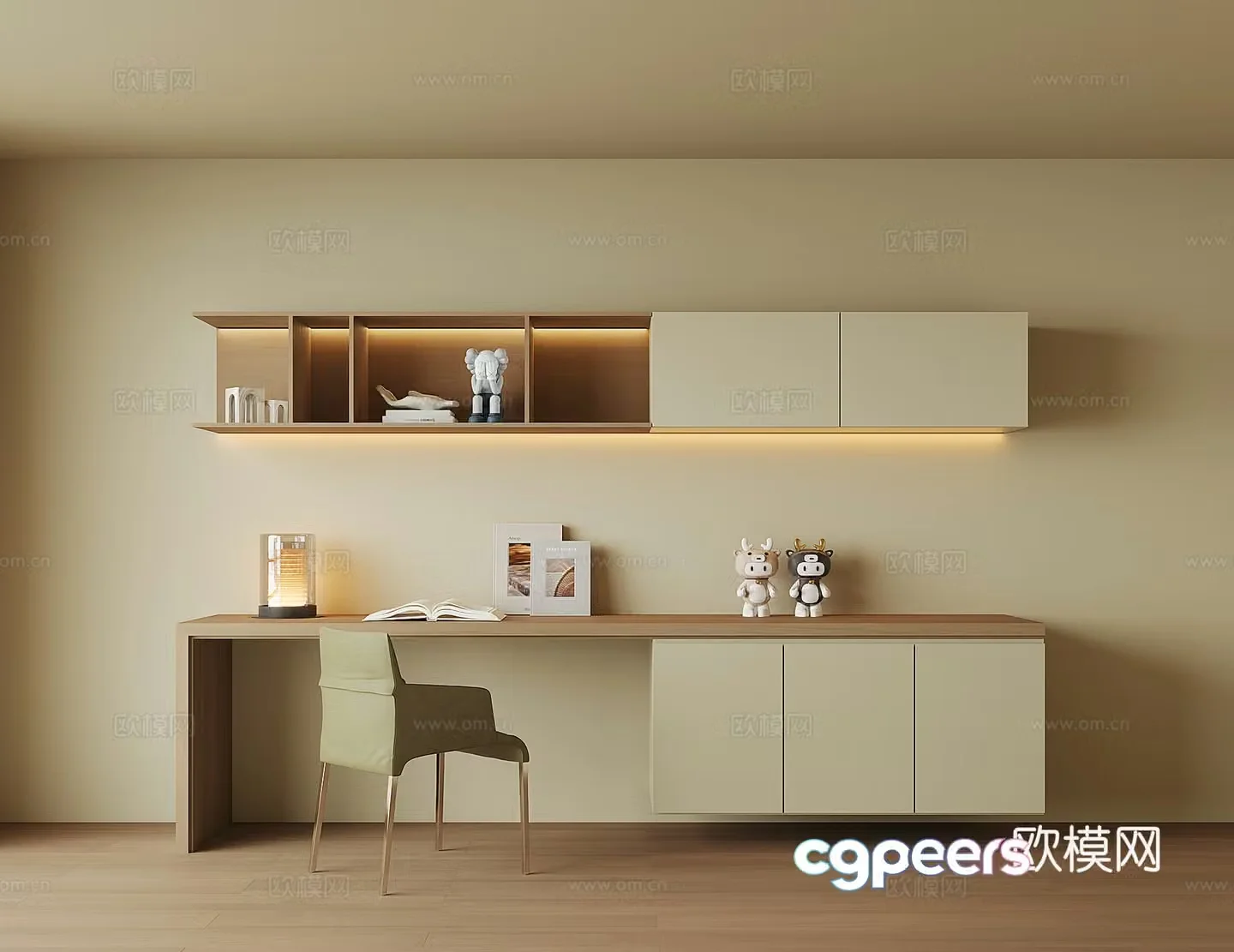 Modern desk bookcase 3d model