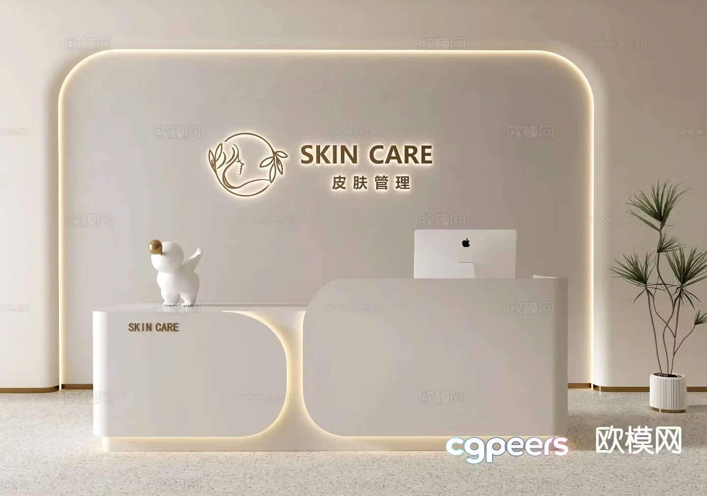 Cream style front desk reception desk cashier 3d model