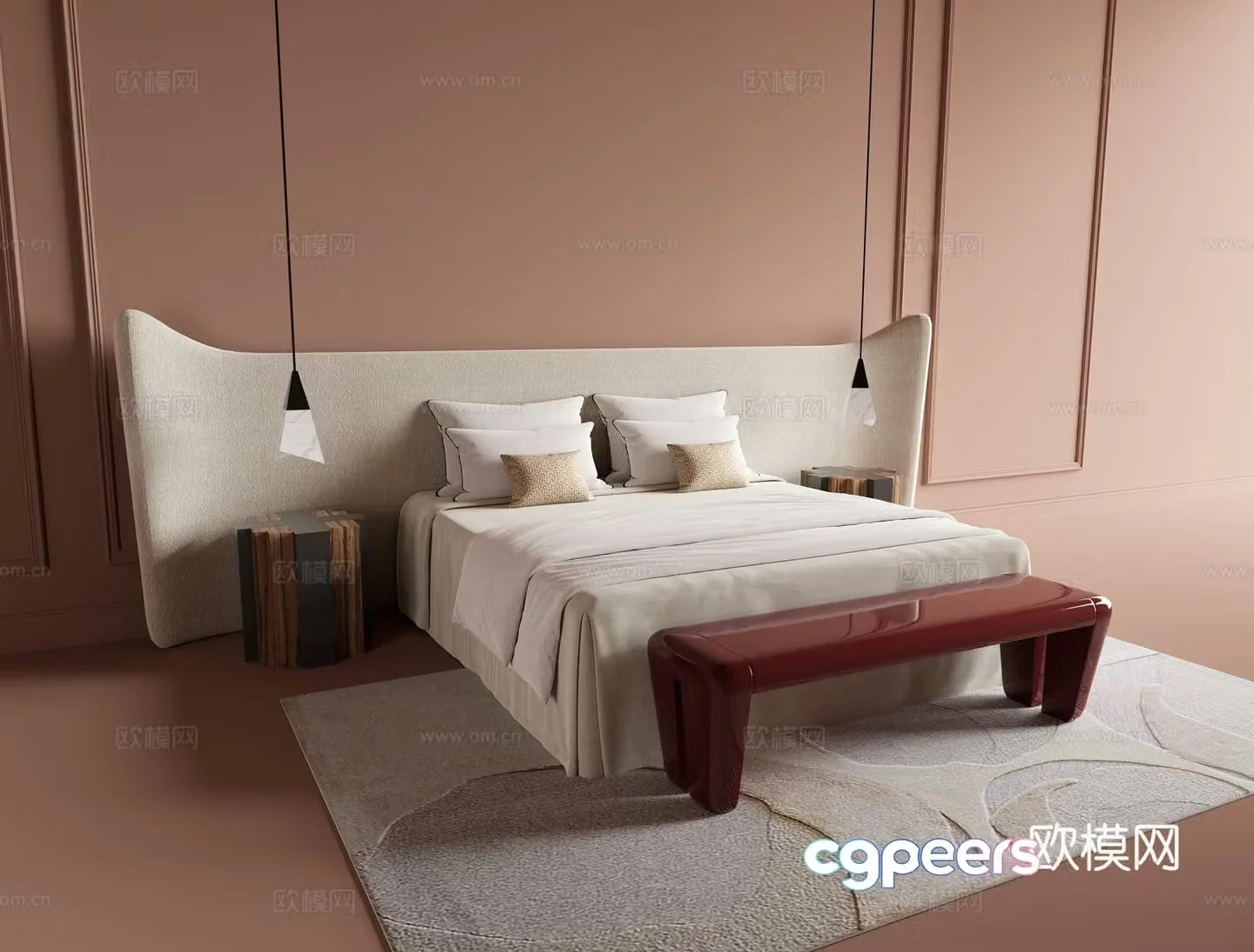 Modern double bed 3d model