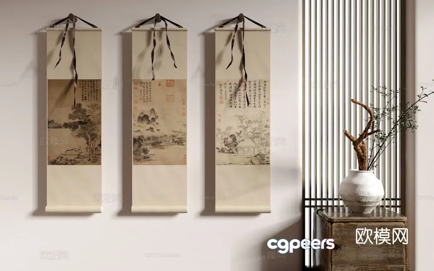 New Chinese style decorative painting landscape painting hanging painting 3D model