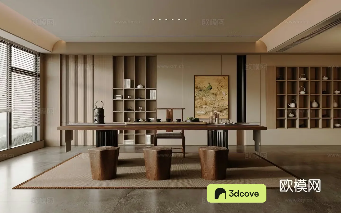 New Chinese-style tea room Song-style solid wood tea table and chair combination Large board tea table and
