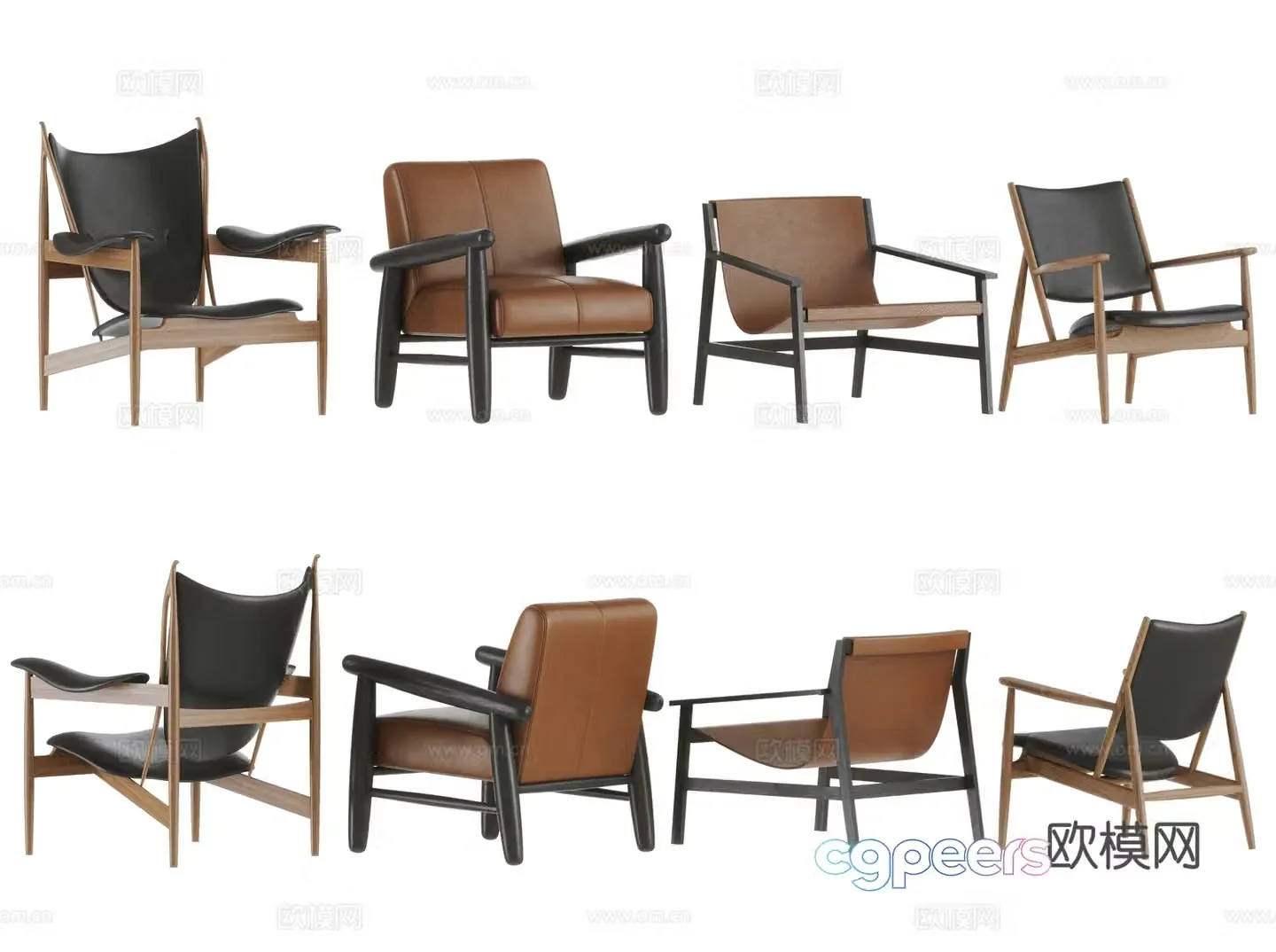 Medium style leisure chair combination sofa chair leather leisure chair wooden leisure chair 3d model