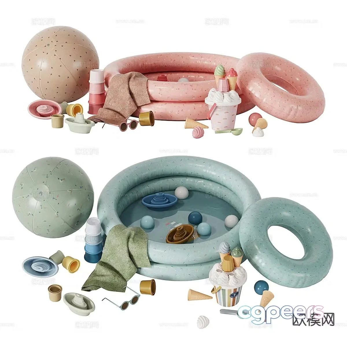 Children’s products ice cream towel glasses 3d model