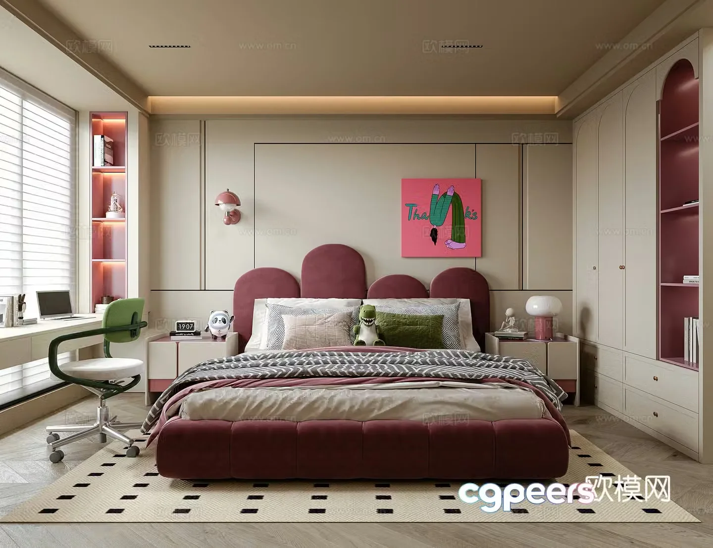 Modern girl room children’s room children’s bedside table children’s bed 3d model