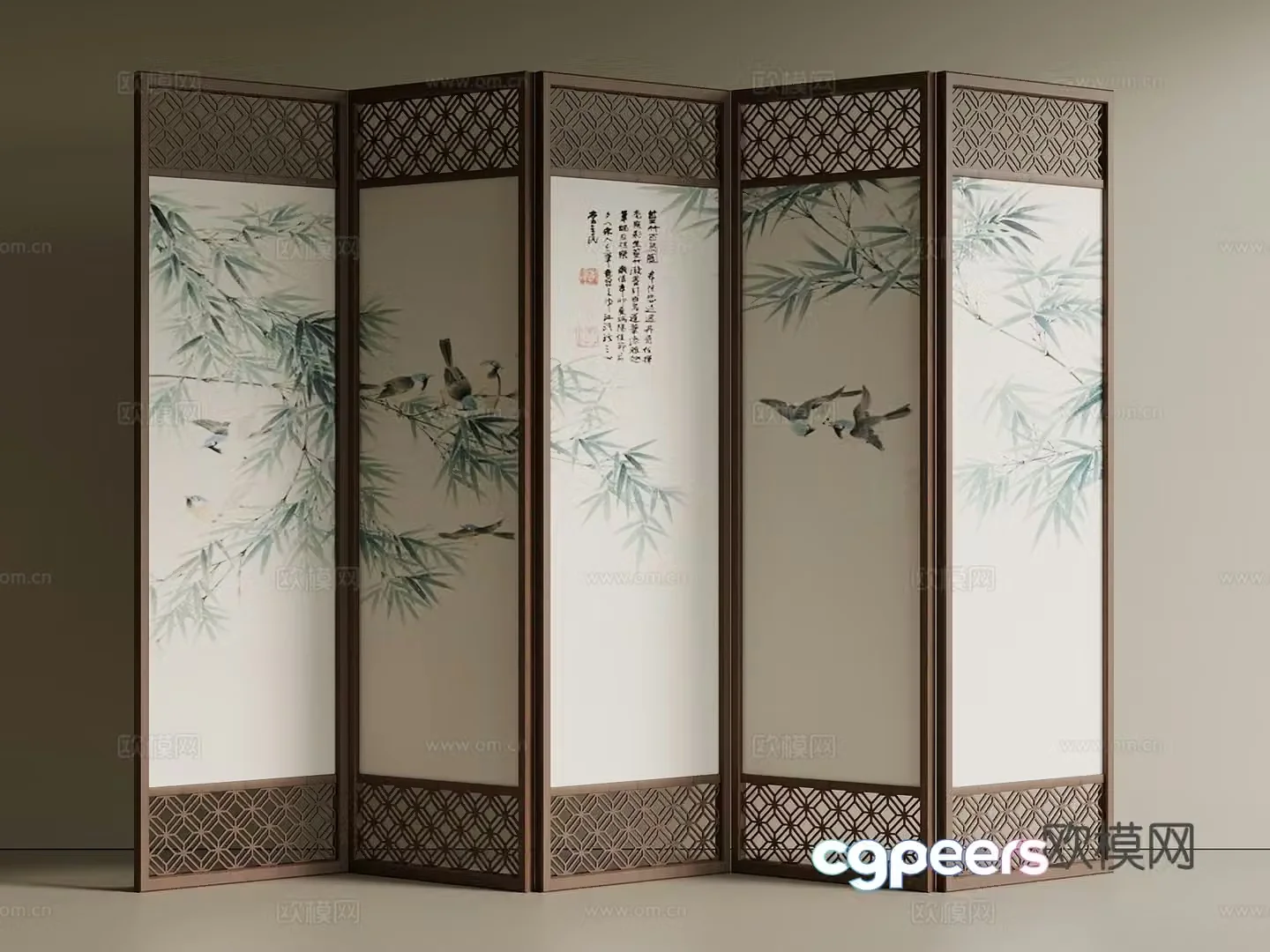 New Chinese style Chinese style screen wooden screen foldable screen 3d model