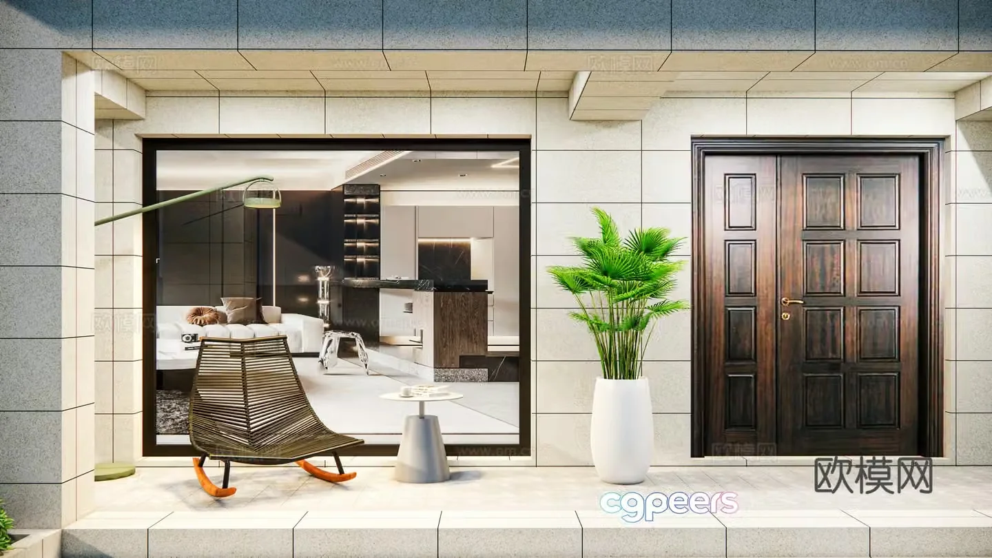 Modern outdoor courtyard rocking chair single -player chair corridor living room chair round metal coffee several landing atmosphere 3D model