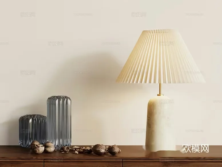 A Table Lamp With A Pleated Shade 3D Model – 16259 – VRAY Render