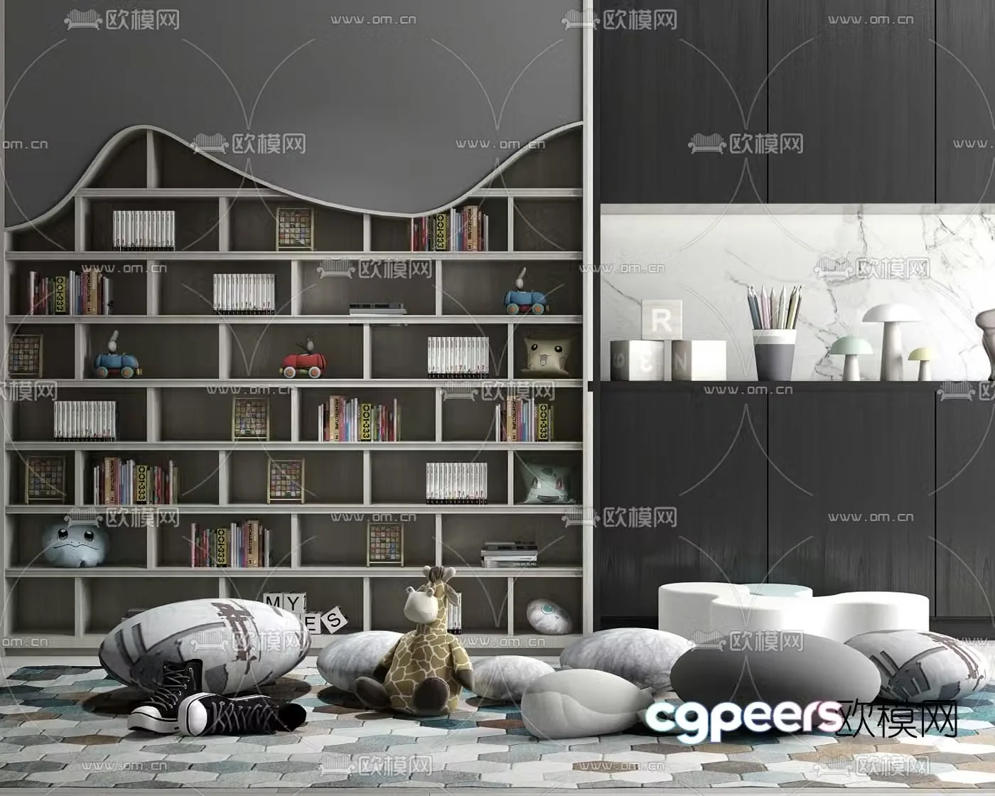 Modern doll children’s bookcase 3d model