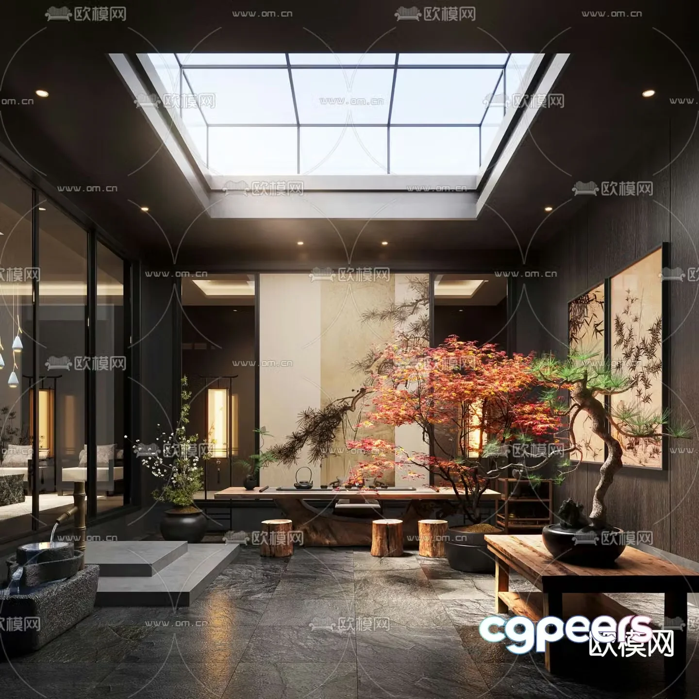 New Chinese Zen Patio Indoor Landscape 3D Model