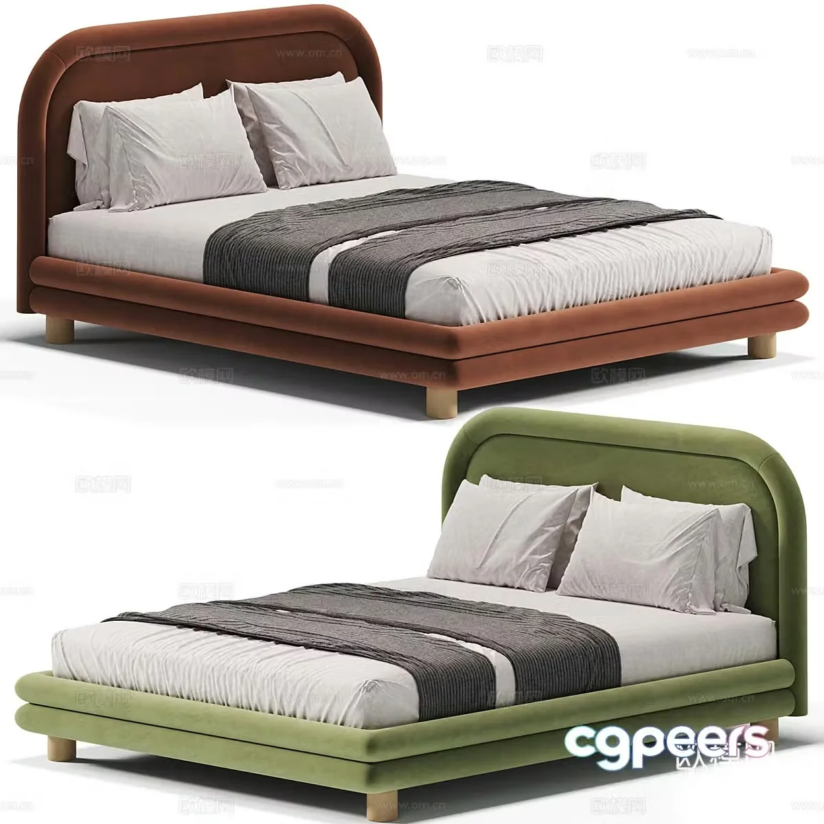 Modern cream style fabric double bed 3d model