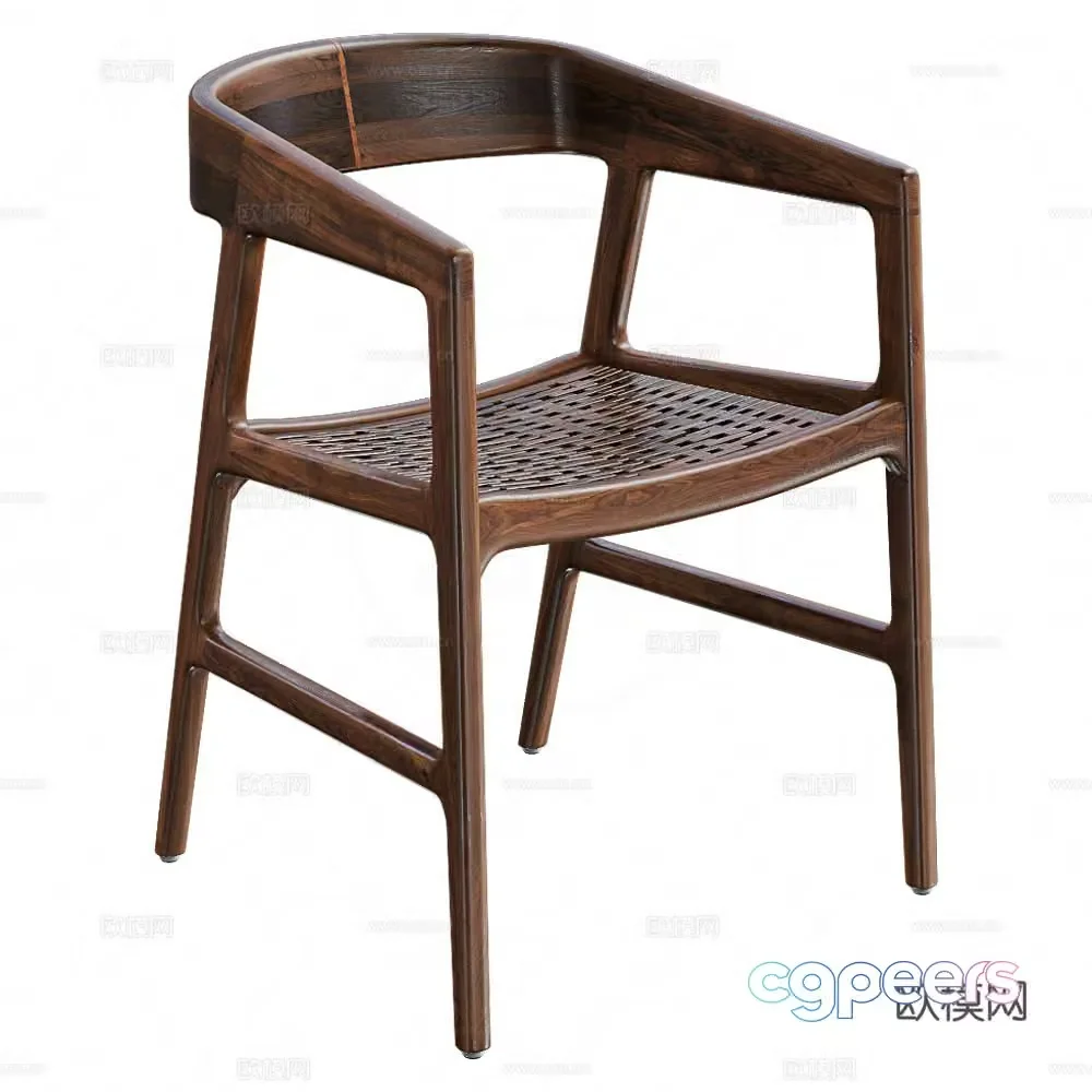 New Chinese style wooden single chair 3D model