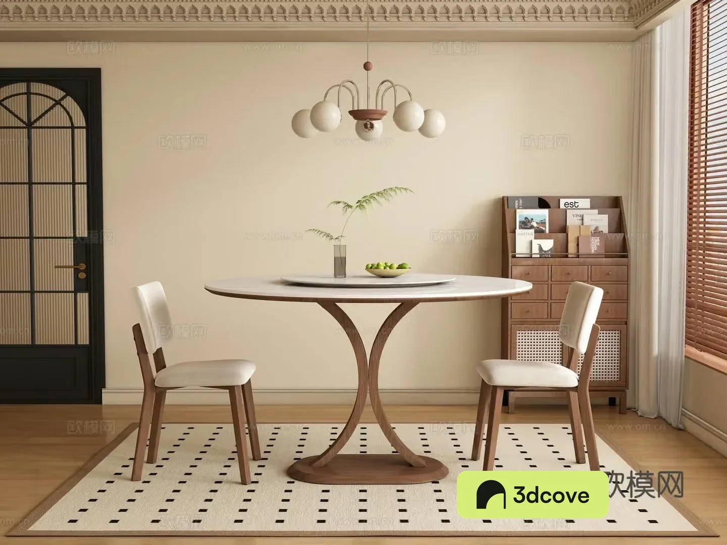 Middle style restaurant dining table and chair 3D model