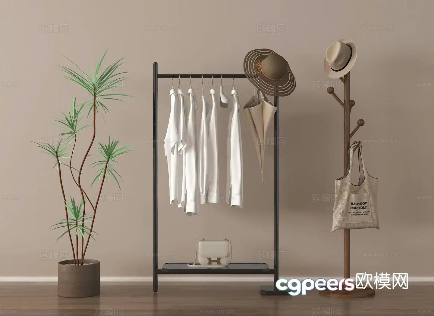 Coat rack clothes drying rack hook rack 3d model