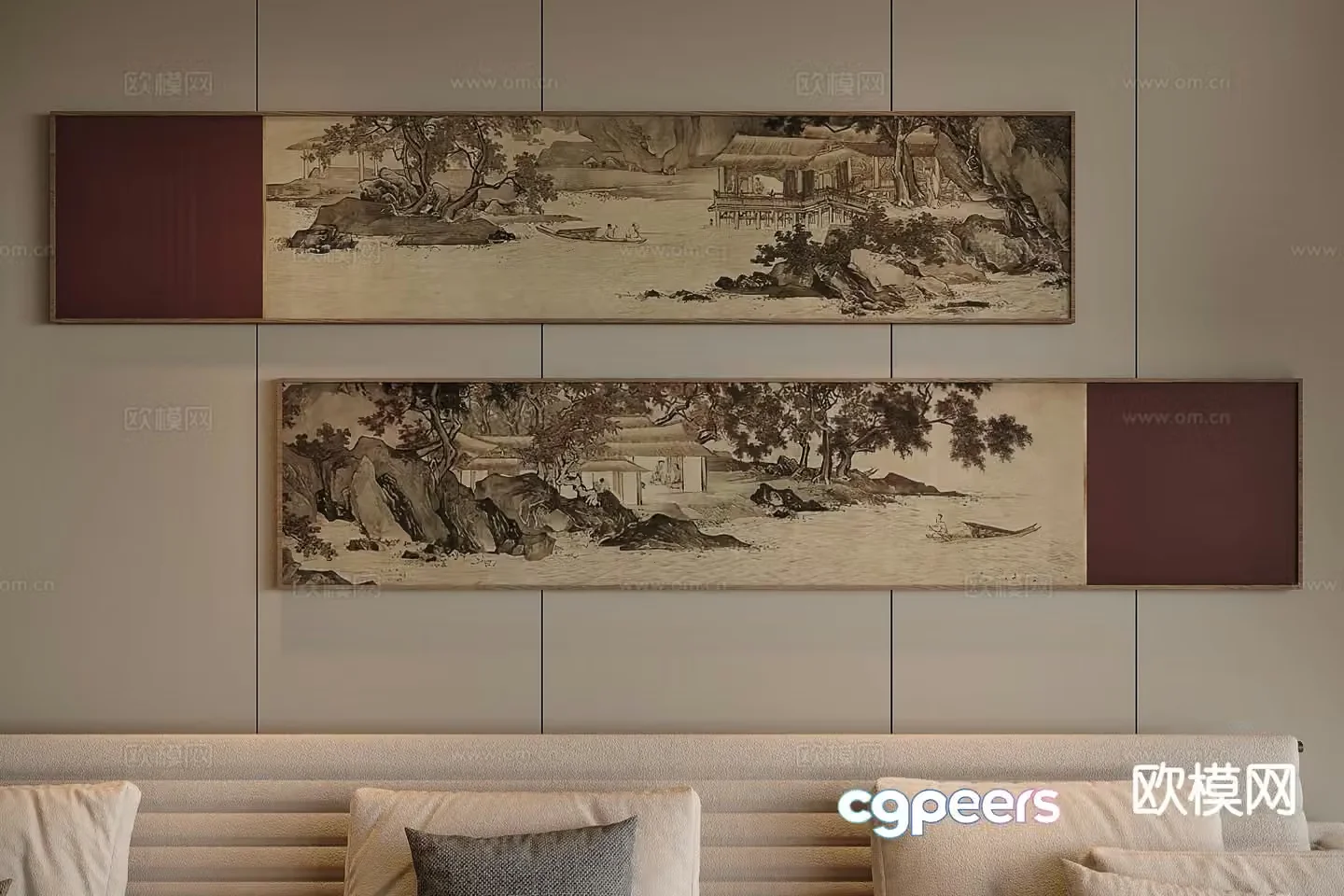New Chinese style ink painting landscape painting banner hanging 3D model