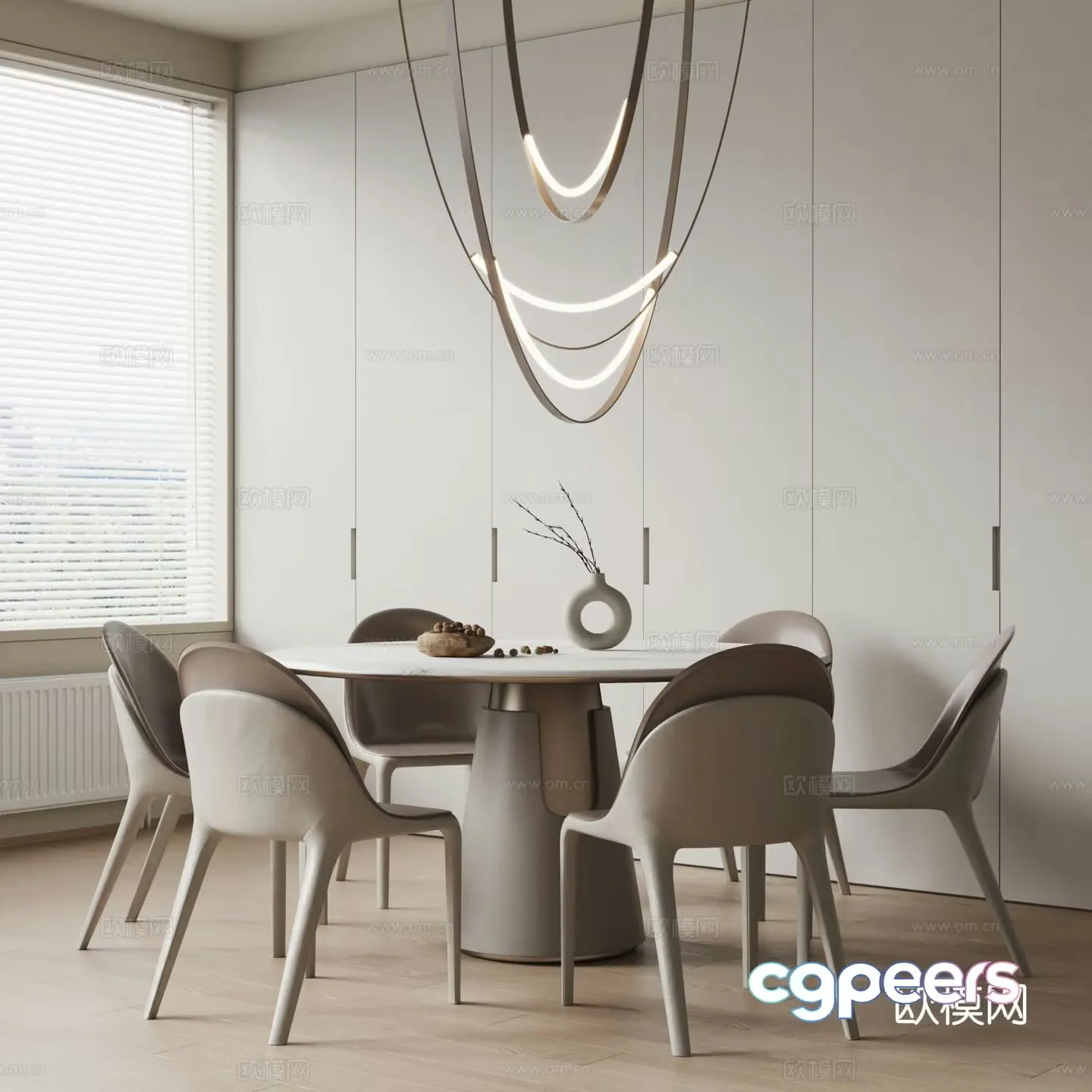 Modern round dining table and chairs 3d model