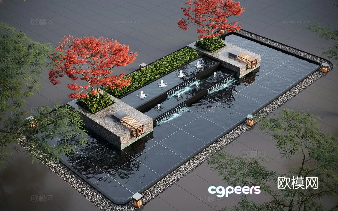 Modern water landscape garden waterscape water bowl stacked water water drop 3d model