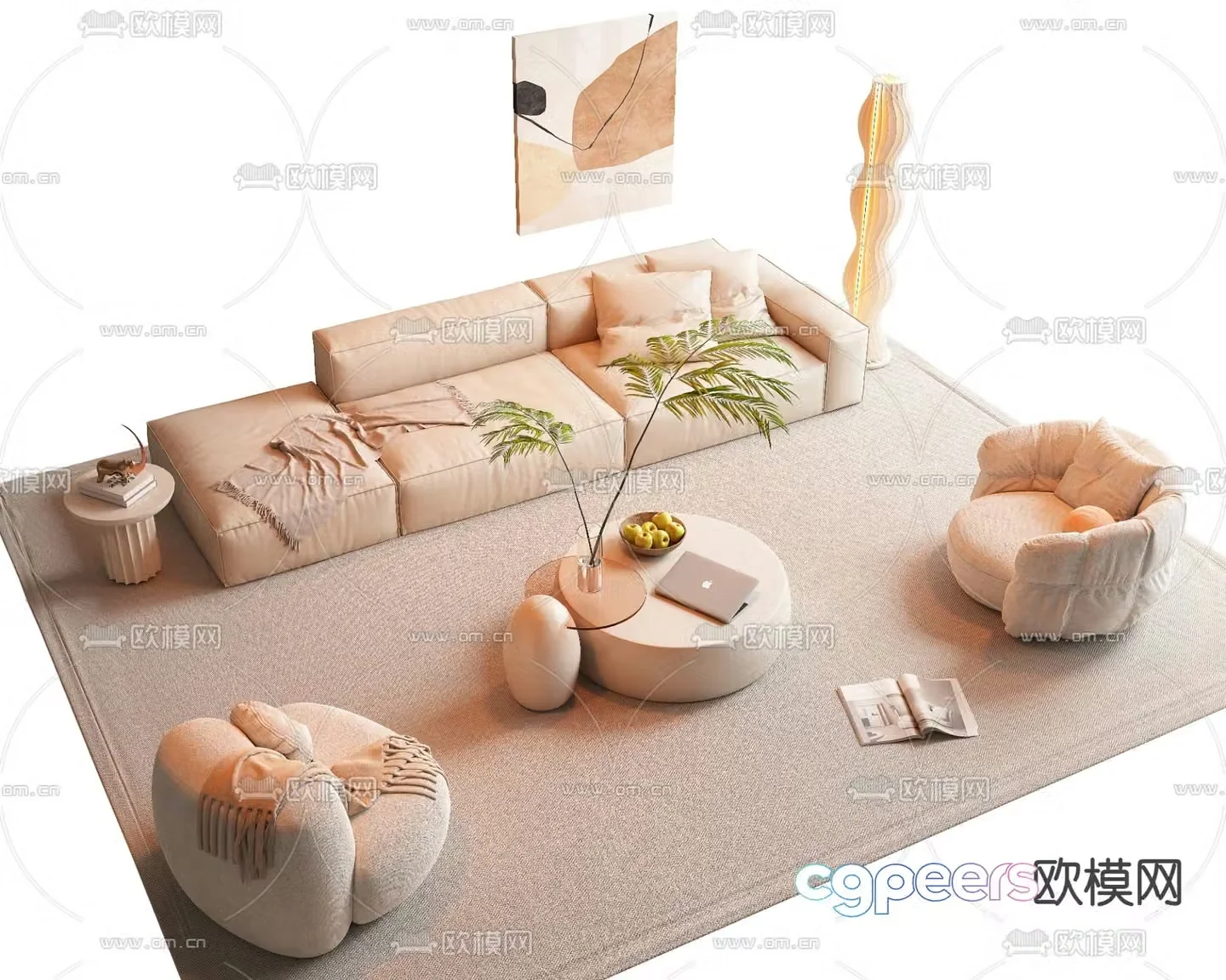 Cream style modular sofa 3d model