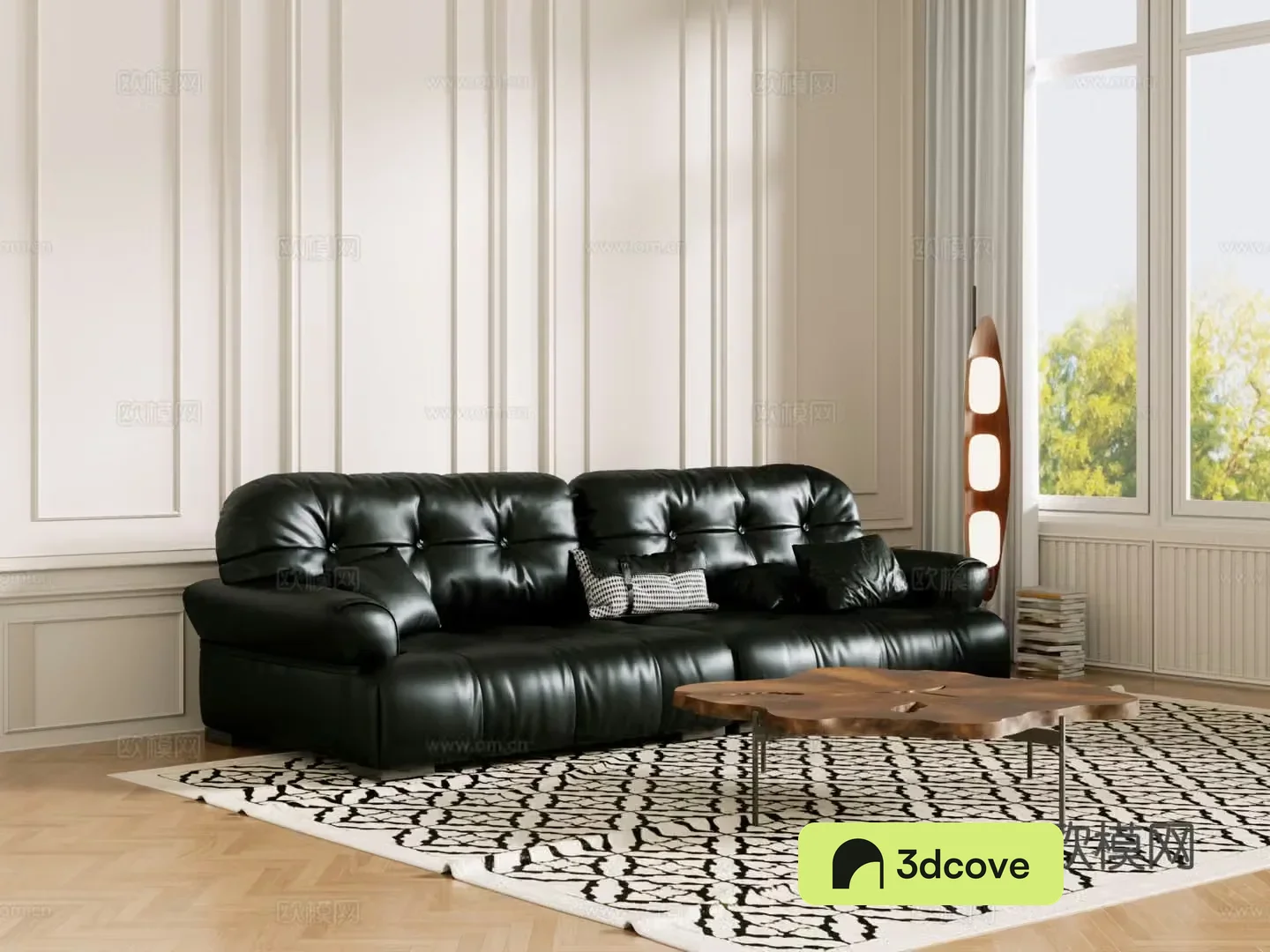 Middle-aged sofa combination coffee table carpet multi-person sofa 3D model
