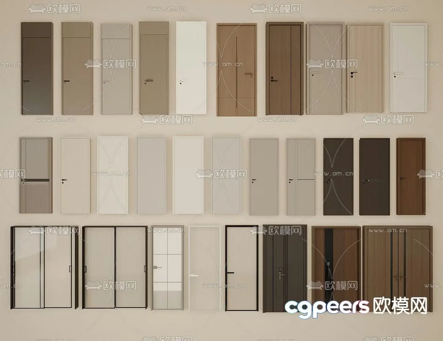 Modern bedroom door single-open door 3d model