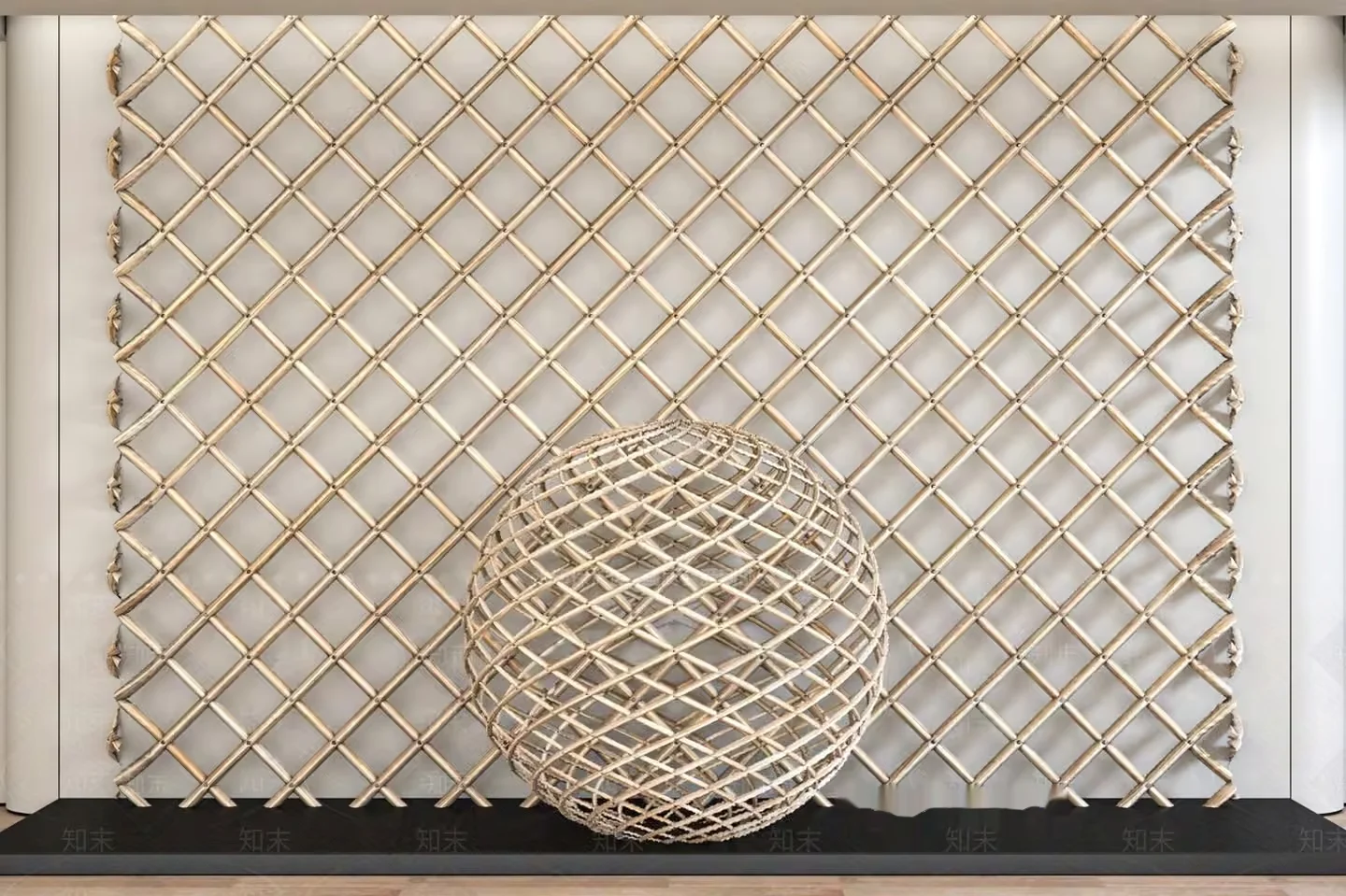 A Woven Bamboo Wall With A Decorative Ball 3D Model – 2320 – VRAY Render