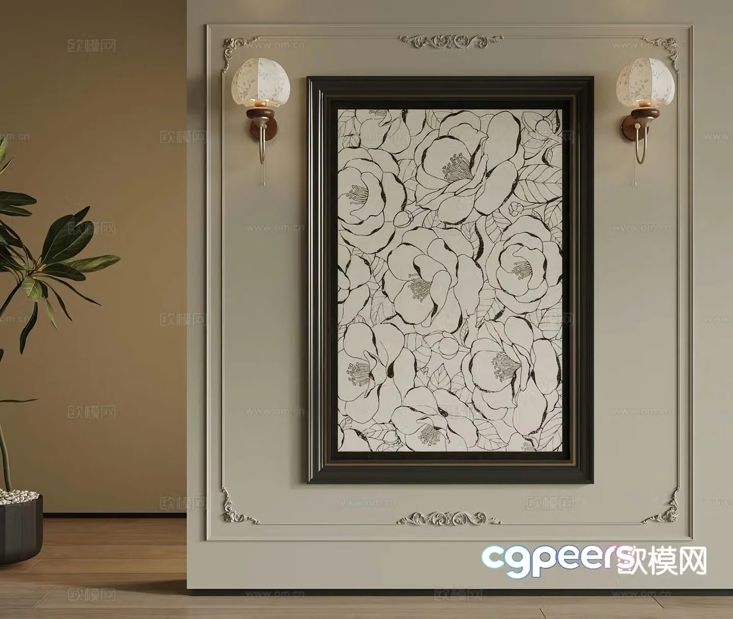 French decorative painting art painting flower hanging painting 3D model