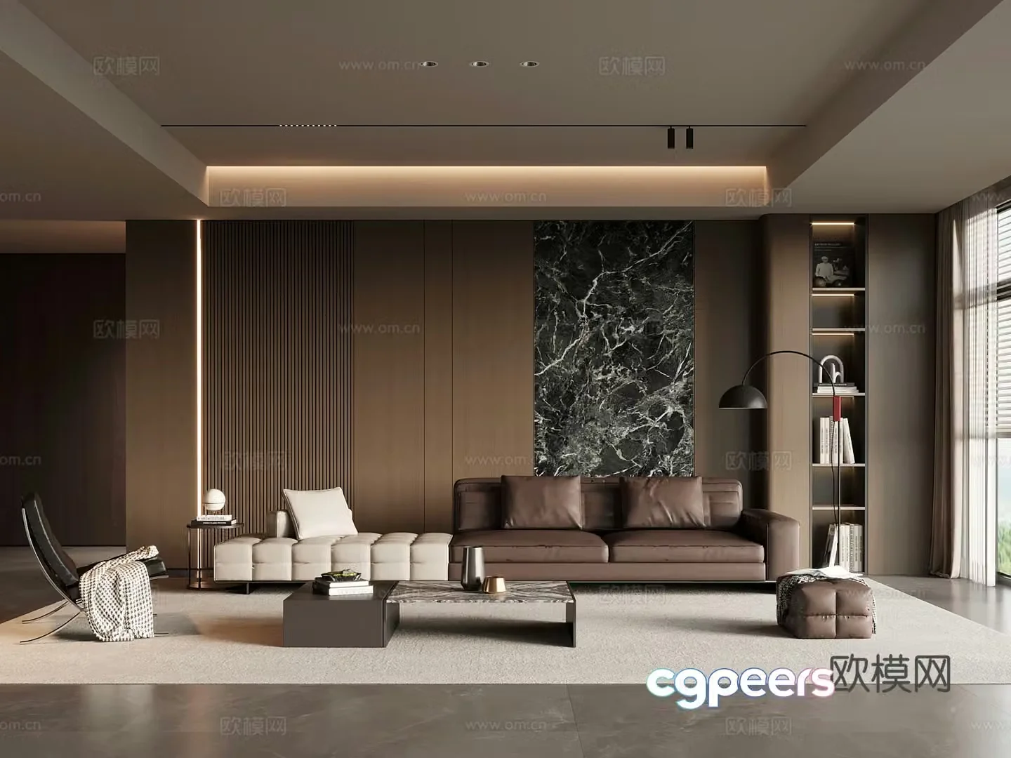 Home living room modern Italian living room sofa background wall sofa coffee table combination 3d model