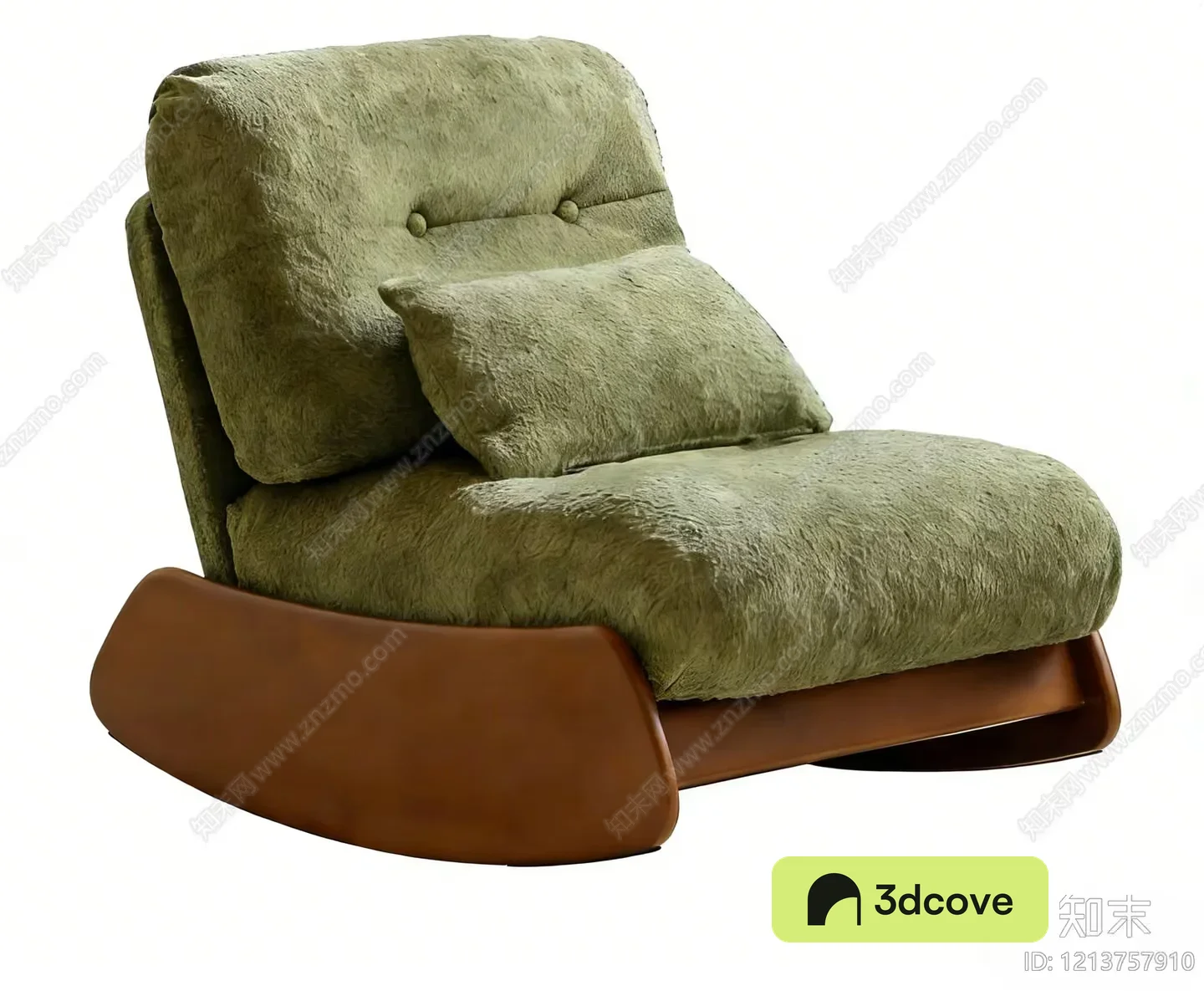 Wooden Rocking Chair With Green Cushion
