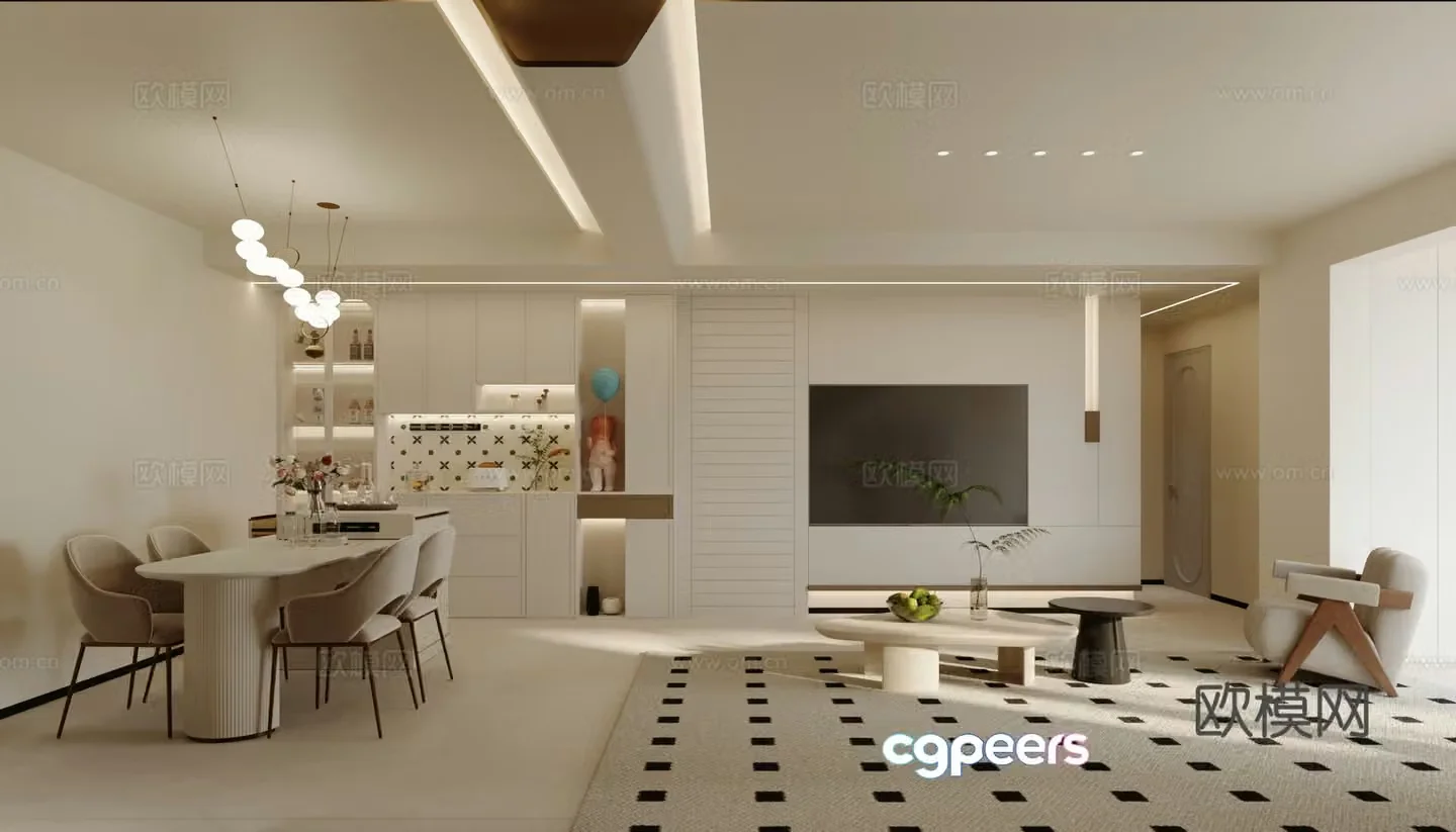 Modern Cream Style Restaurant 3D Model