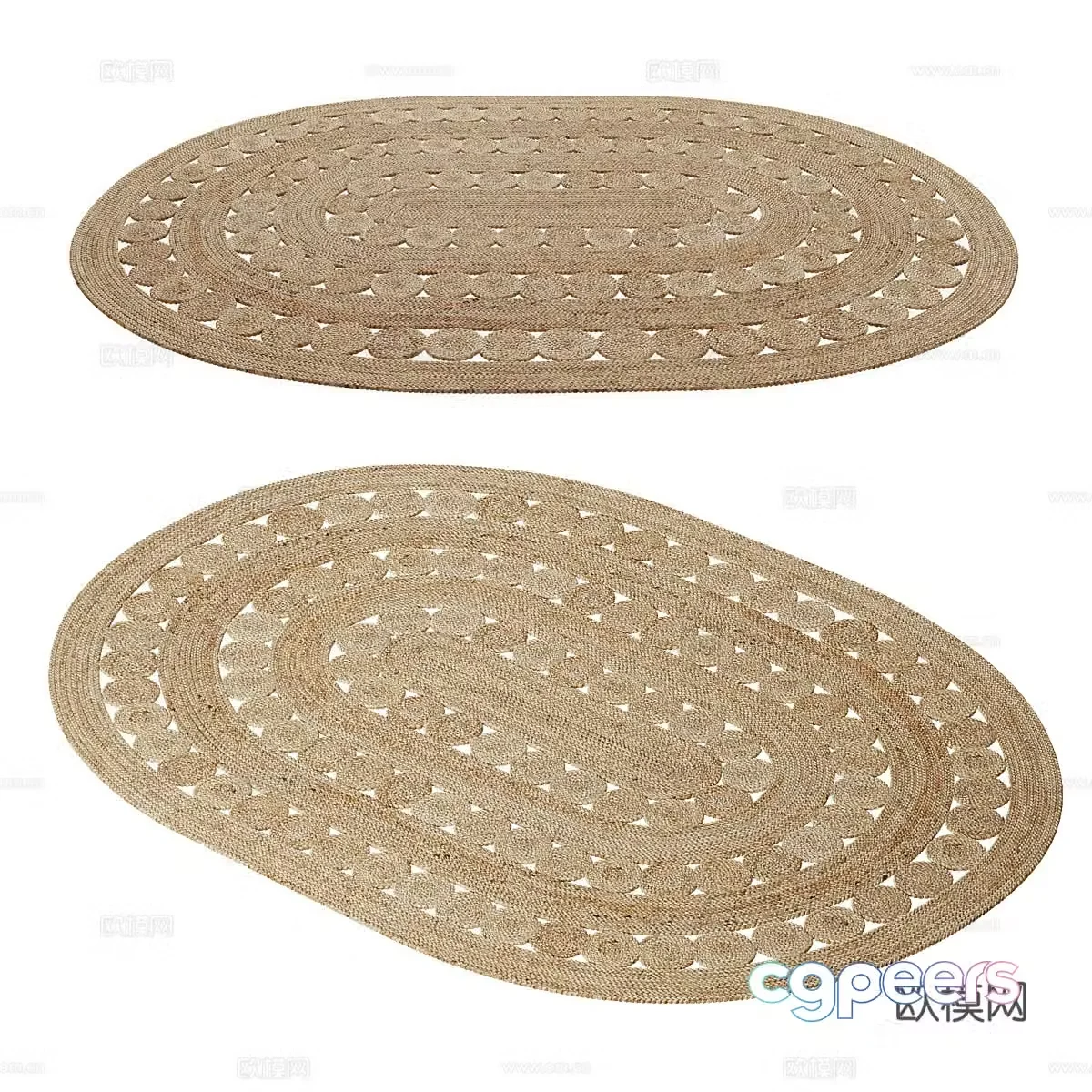 New Chinese style Wabisa AFTAS jute oval carpet 3D model