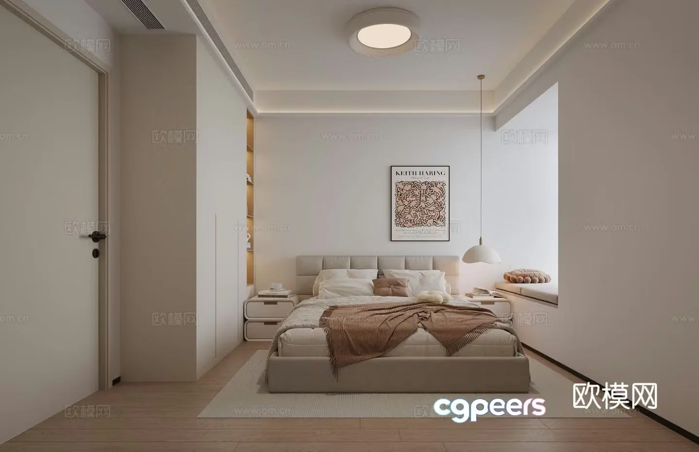 Creamy Bedroom Secondary Bedroom 3D Model