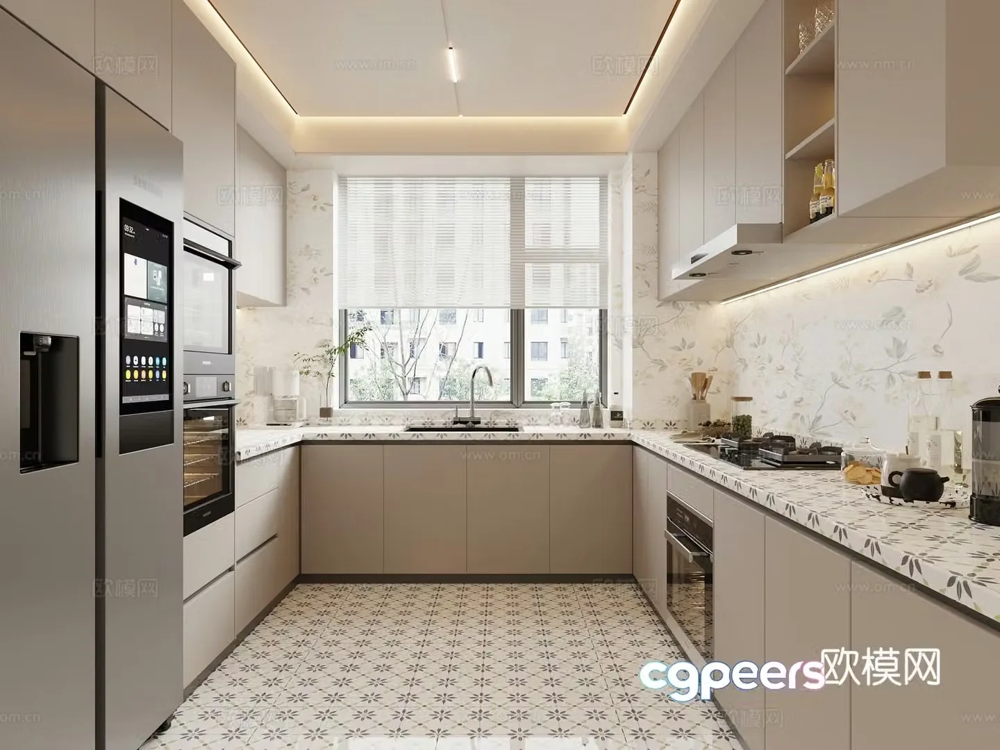 Cream style kitchen cabinet 3d model