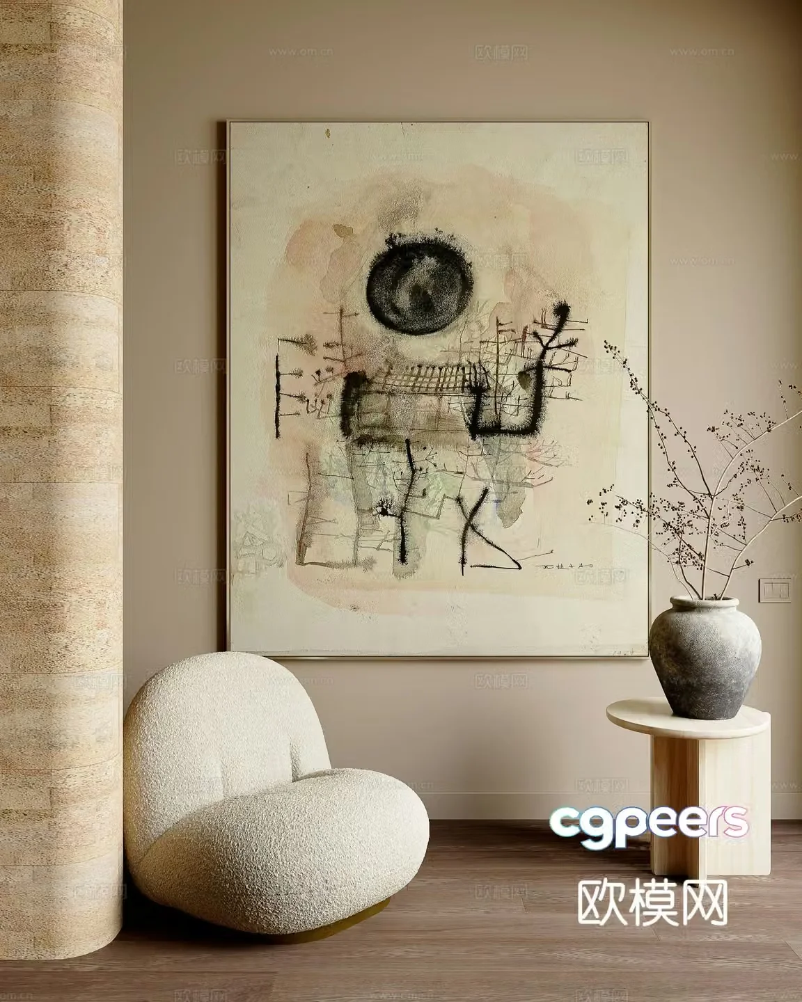 Wabi-sabi abstract painting decorative painting 3d model