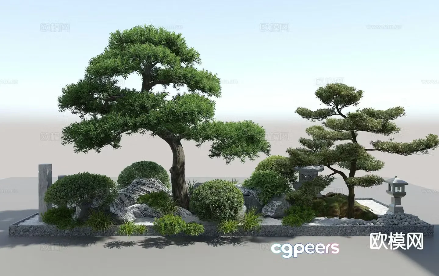 New Chinese style pine tree landscape sketch 3D model
