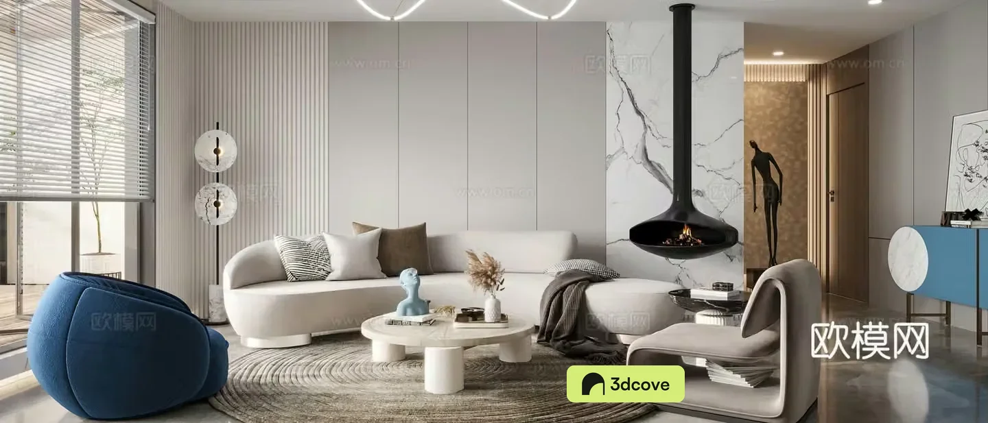 Modern living room Combination sofa Leisure chair Lazy sofa Entrance cabinet Decoration cabinet Hanging stove