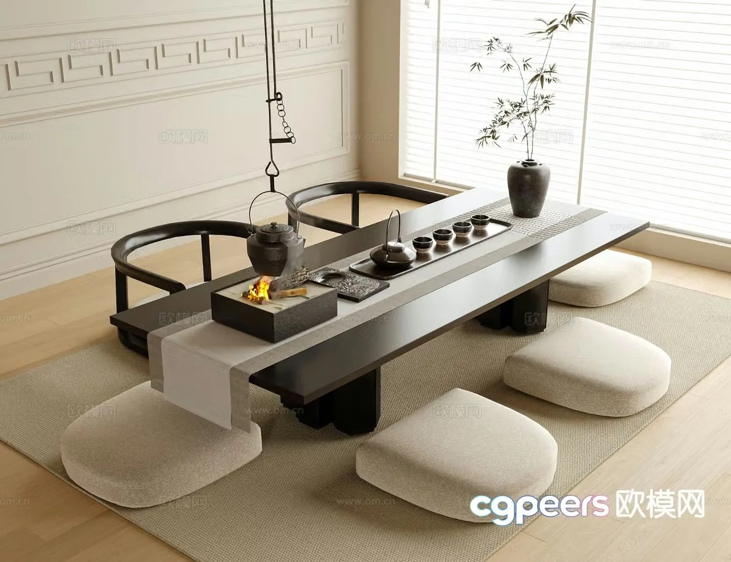 New Chinese style tea table tatami tea table 3d model