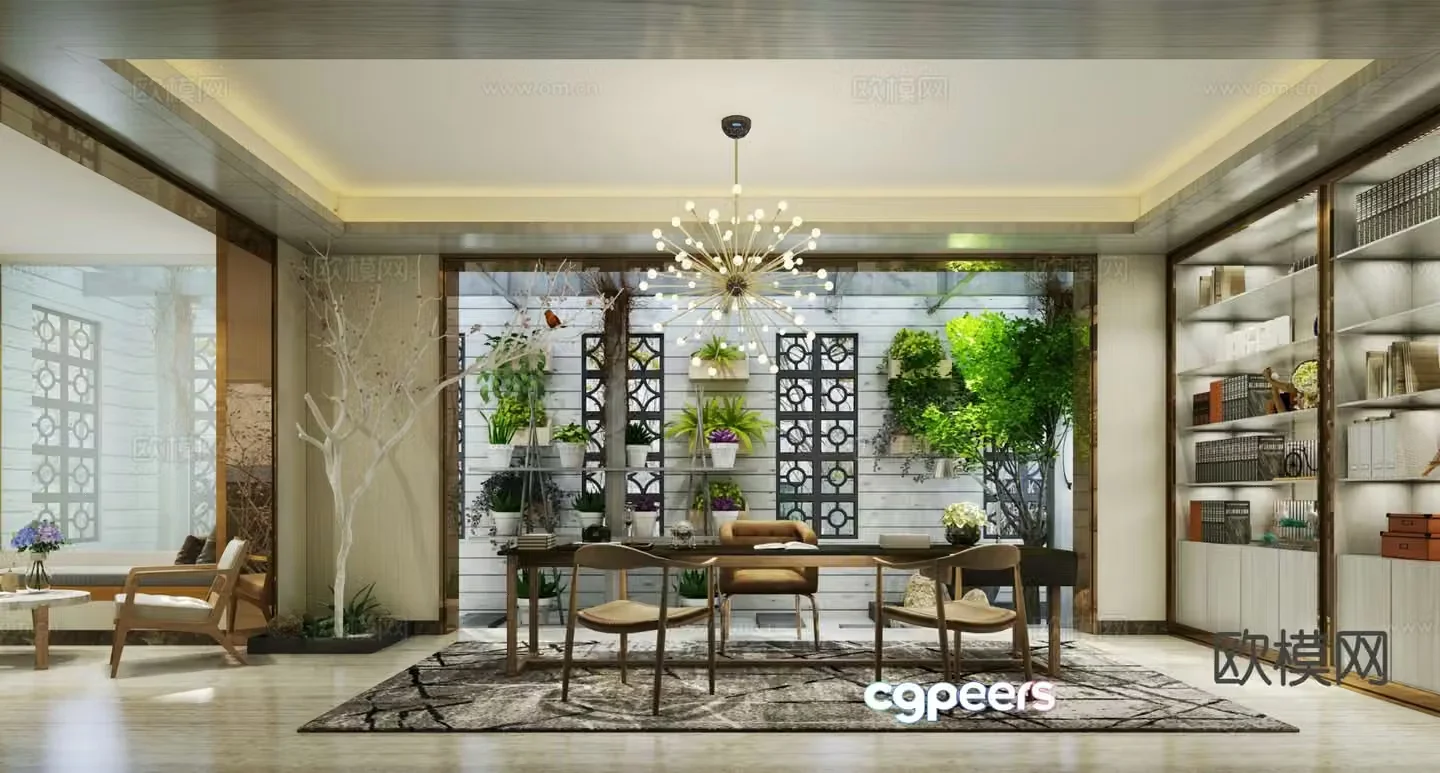 New Chinese style study 3D model